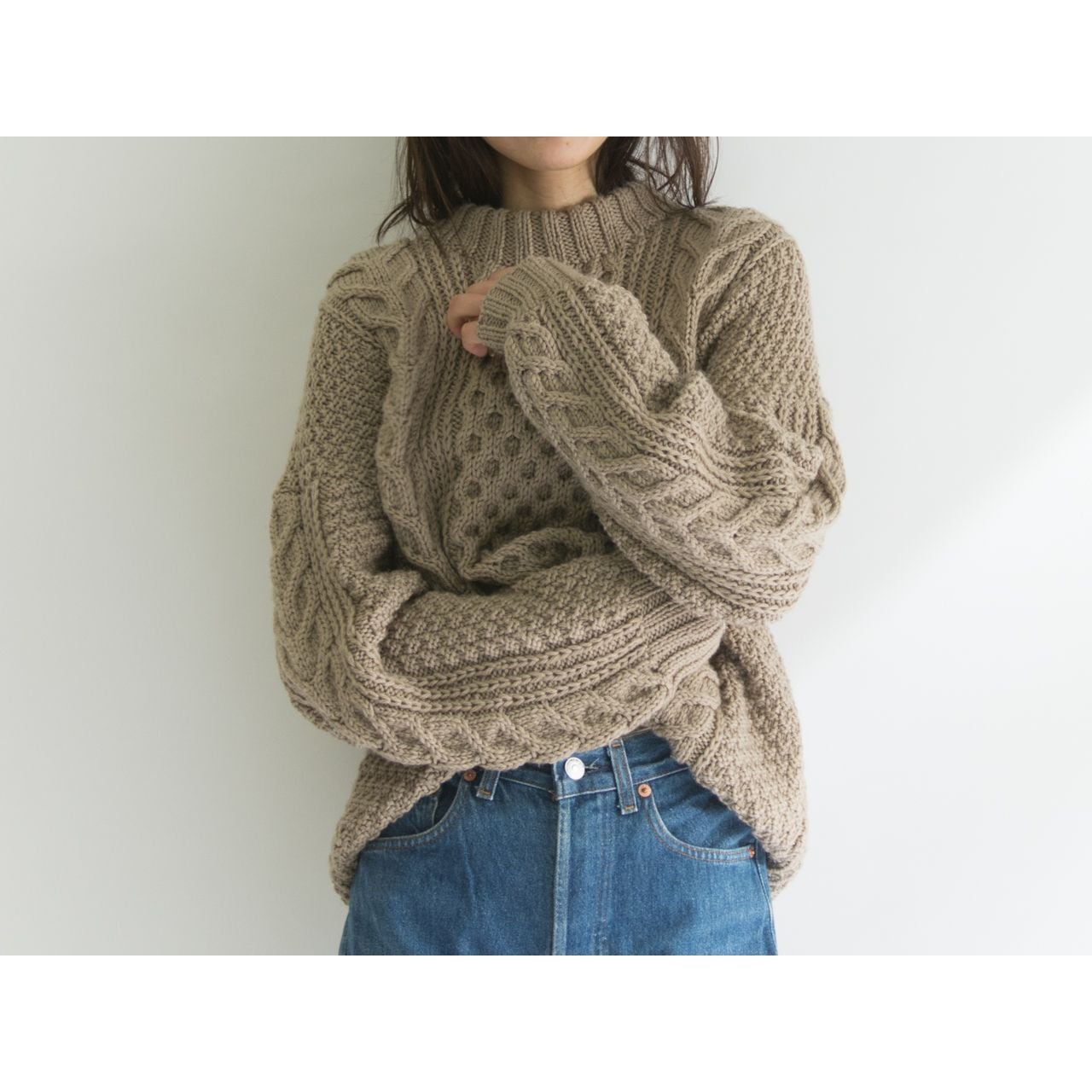 【Made in New Zealand】Hand made Alan sweater（ニュージーランド製 ハンドメイドアランセーター ケーブルニット）