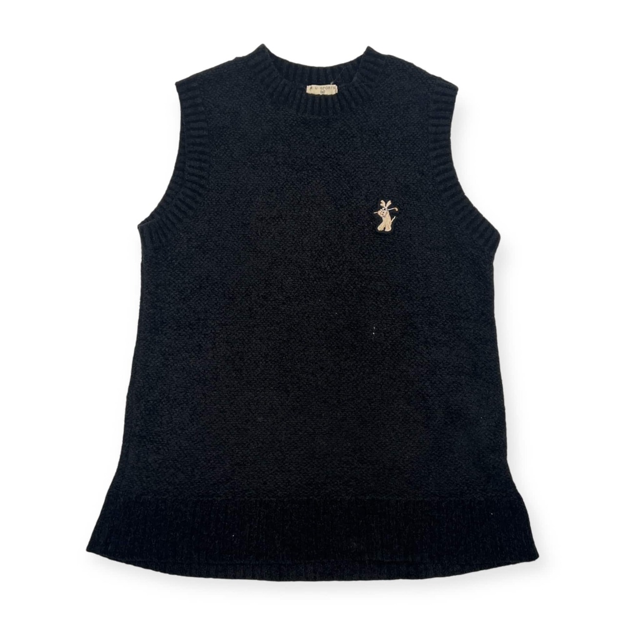 M.U SPORTS ミエコウエサコ キャラデザイン ニット ベスト F/ブラック レディース ゴルフ