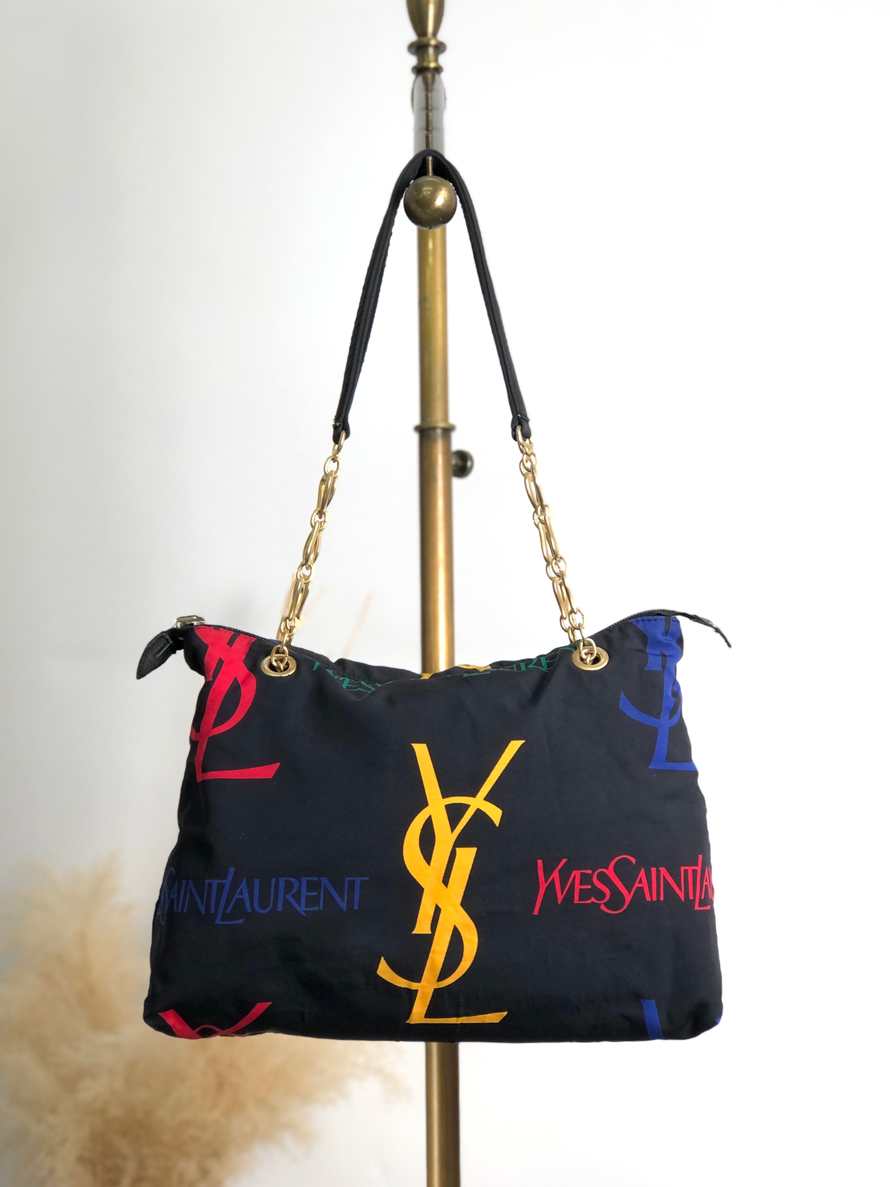 Yves Saint Laurent イヴ・サンローラン トートバッグ ブラック YSL ナイロン 総柄 vintage ヴィンテージ オールド fniuvx