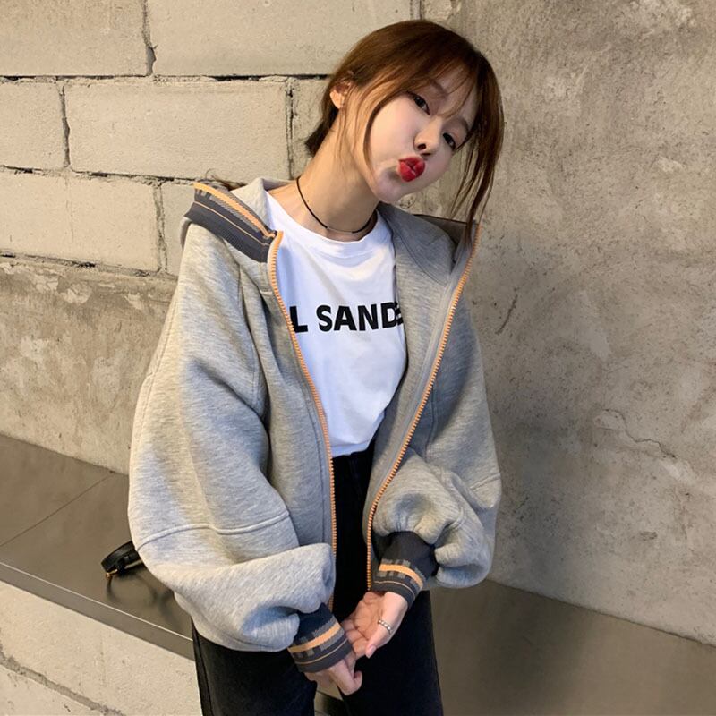 セーターコントラストジッパーフード付きカレッジスタイル長袖オールマッチジャケット女子学生2020年春秋新作トップス YY-ファッション76724463883