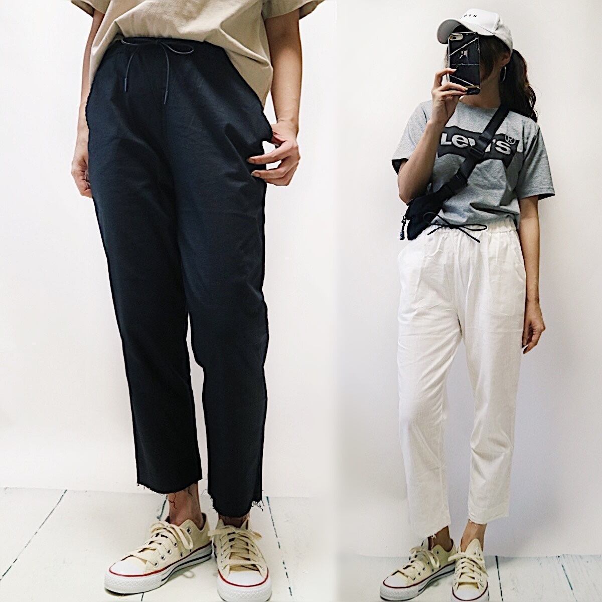 リネンコットンテーパードパンツ