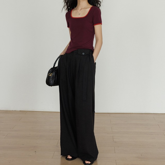 square neck color-block t-shirt L0346