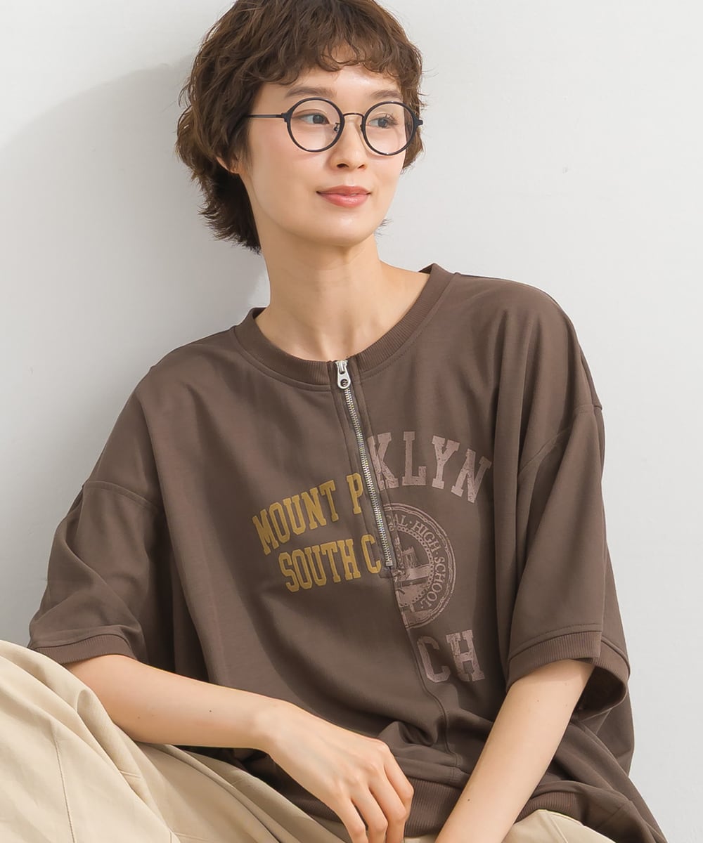 J262076 【接触冷感シリーズ】リメイク風ドルマンハーフZIPプリント