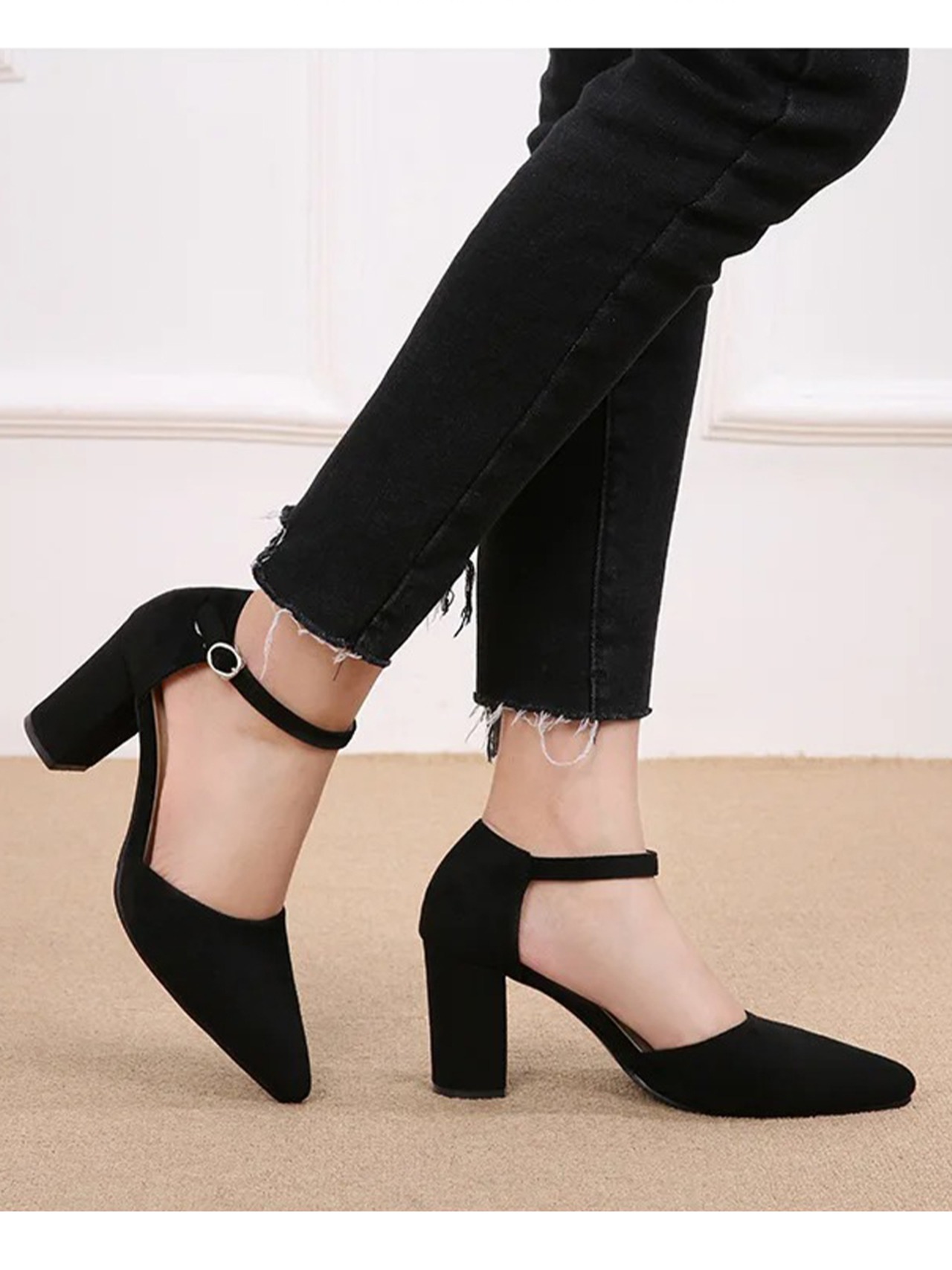 【0290】Chunky Heel Separate Pumps Shoes