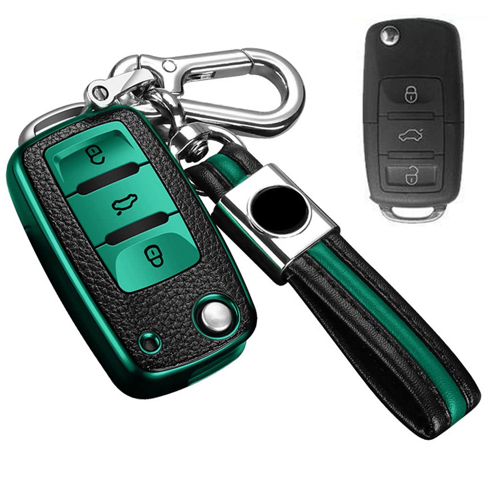 キーケース フォルクスワーゲン 用 スマートキーケース vwキーカバー 3ボタン 柔らかい TPU フォルクスワーゲン専用設計 フォルクスワーゲン パサート B5 B6 ゴルフ 4 5 6 ジェッタ Mk6 ティグアン Gol シロック ビートル 等に適用キーホルダー(グリーン)