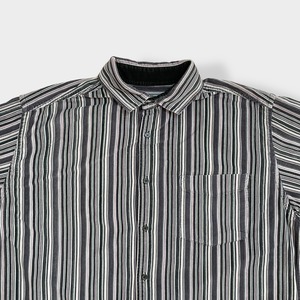 【ARMAND THIERY】ストライプシャツ 長袖シャツ スウェード調 カジュアルシャツ パープル ピンク マルチカラー XL ビッグシルエット US古着