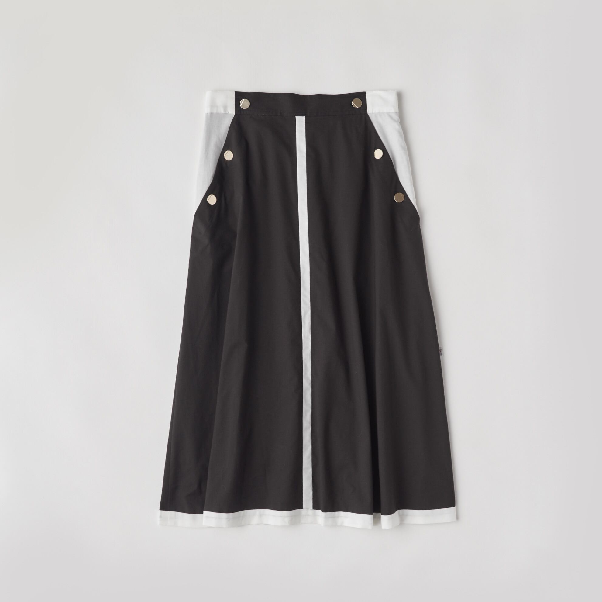DiDi Guranjie ボタン付き 配色ラインスカート（黒×オフ白） | DiDi