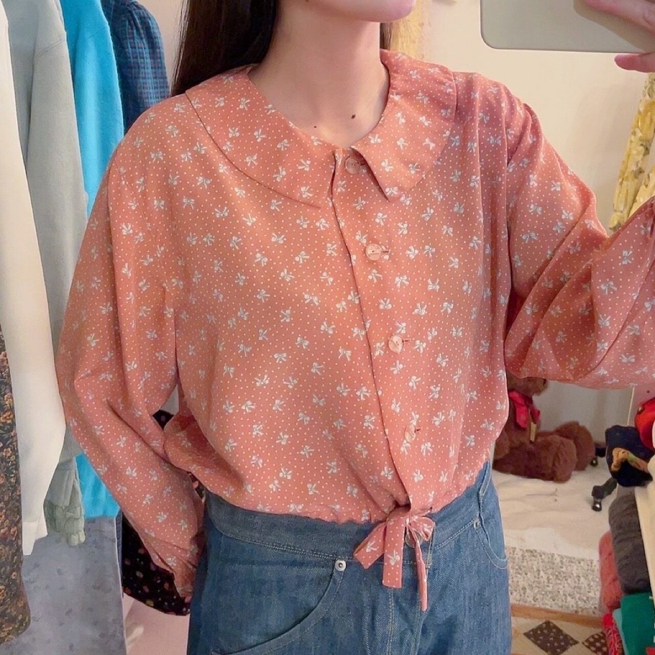 mini ribbon dot pink blouse