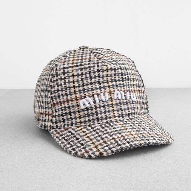 ミュウミュウ キャップ チェック ウール ベージュ ホワイト ブラック