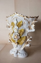 19世紀 フランス 世紀末的金の花と永遠の花瓶f 手彩色 アンティーク