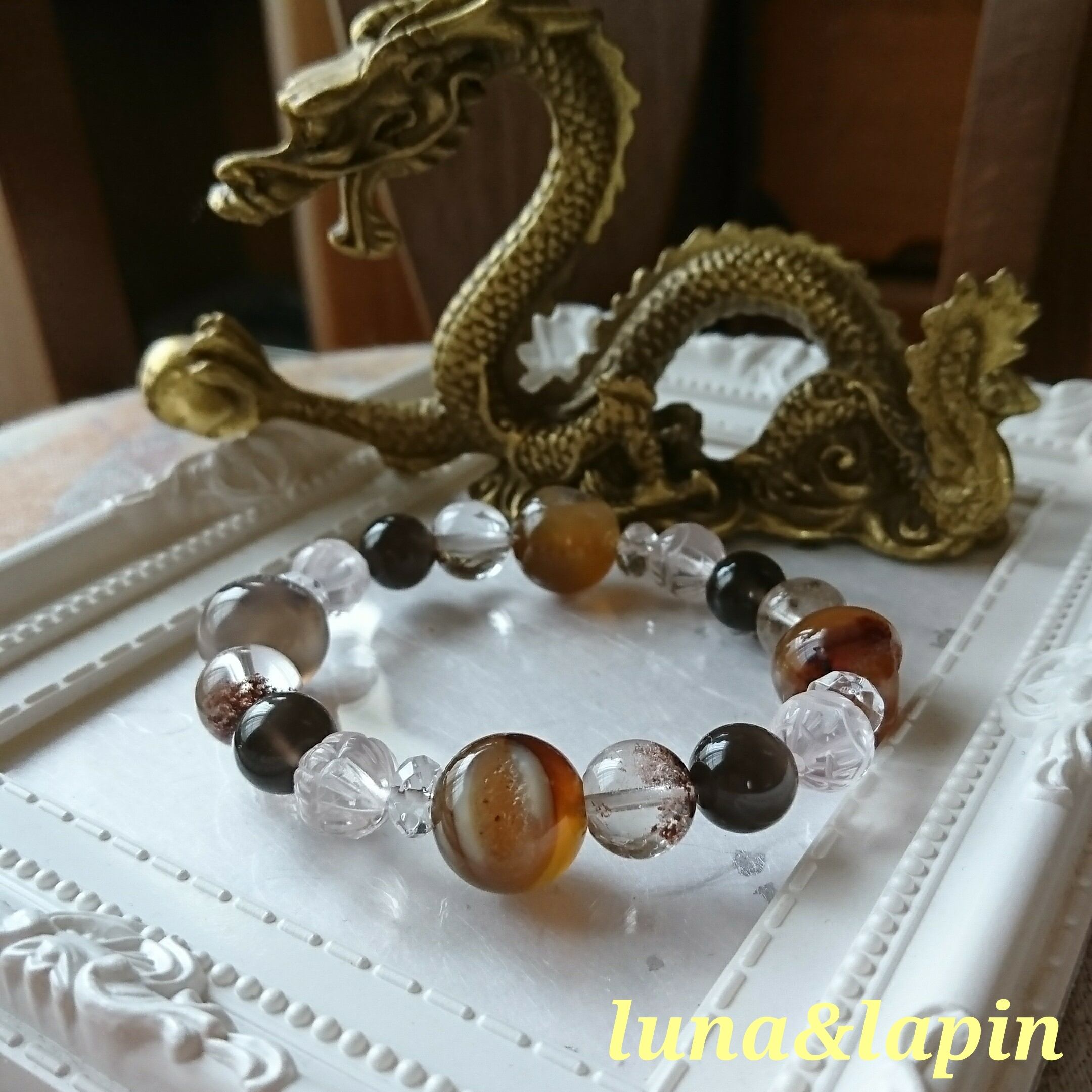 14ミリ瑪瑙ジオード笑口ブレスレット 手ごわい