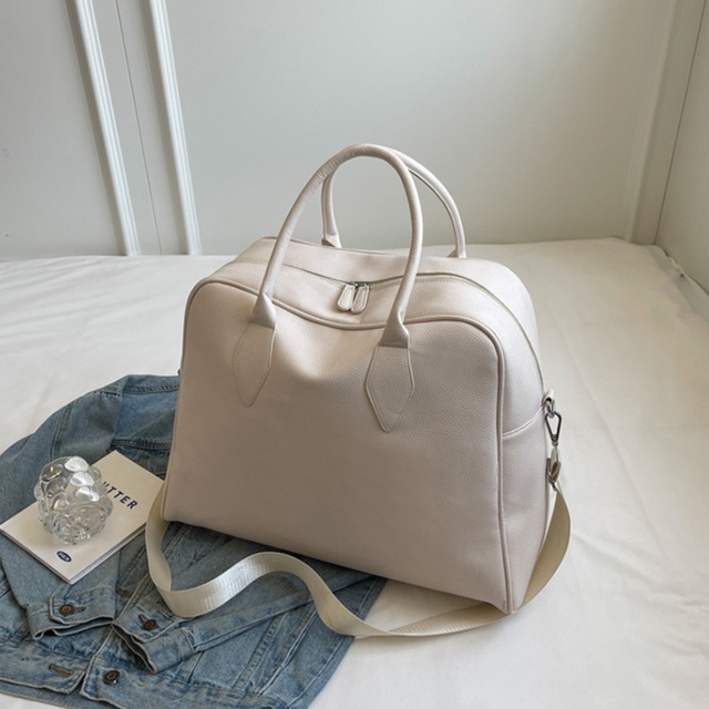 【ハンドルストラップフェイクレザーボストンバッグ 】P02497