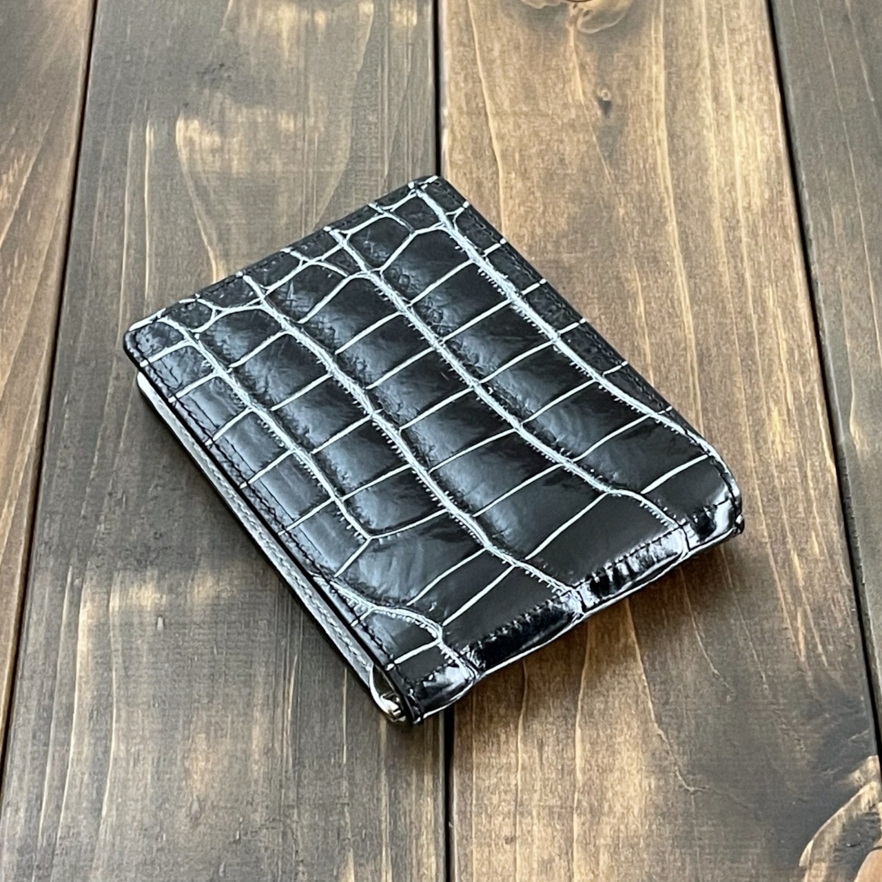 クロコダイル 目地染め マネークリップ ブラックネイビー × シルバー