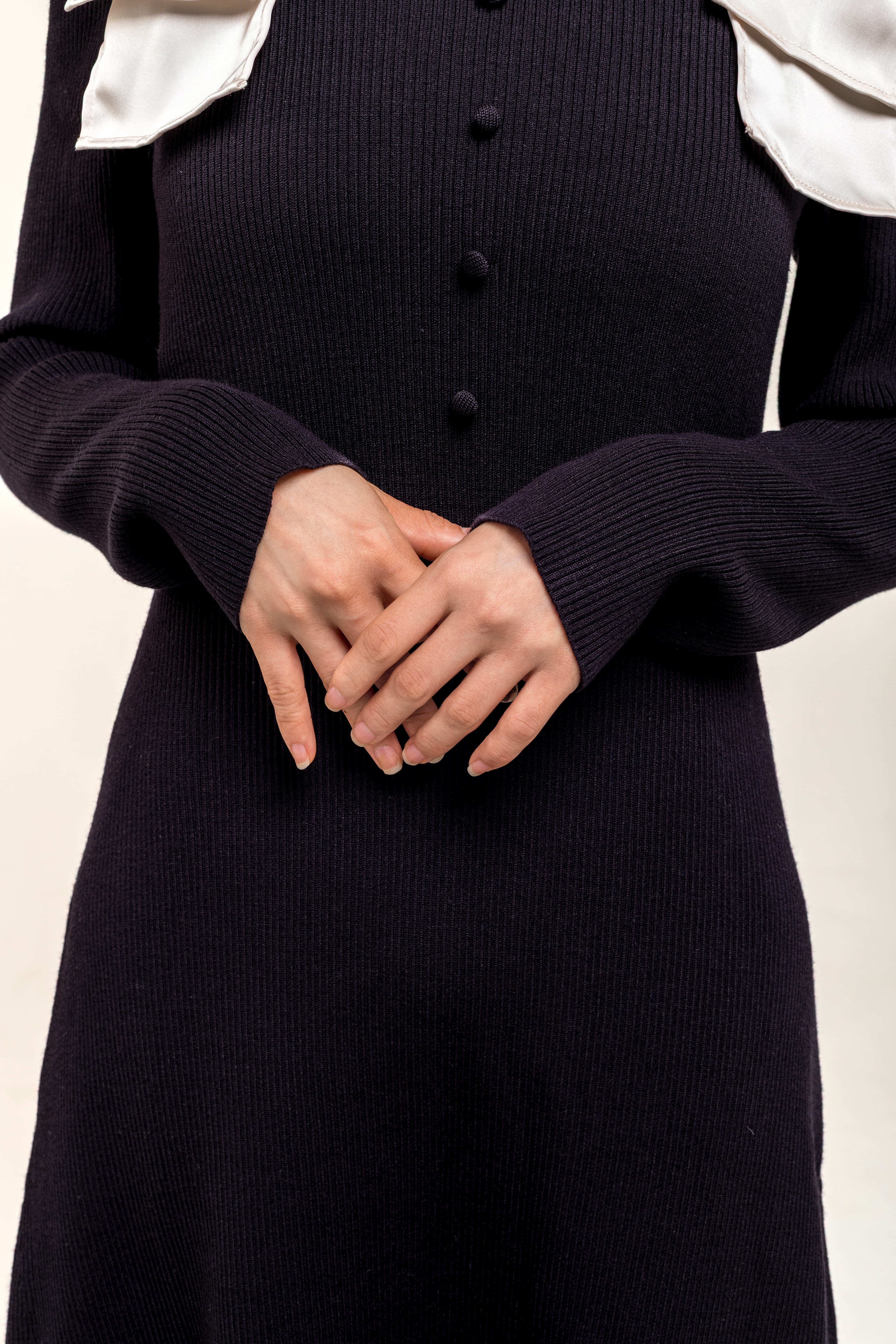 Black ribbon knit dress | raviange