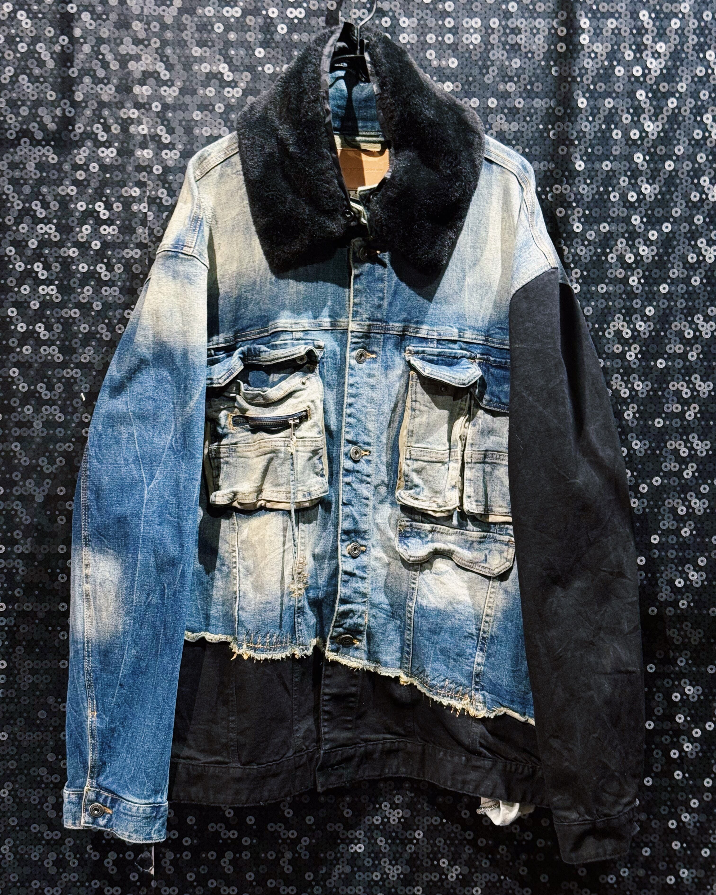 【ÆIEM】"SMOKE RISE"vintage Fau x Fur Collar custom Denim Jacket