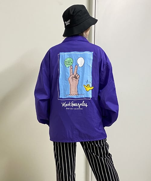 MARK GONZALES (マークゴンザレス) ピースサインプリント コーチジャケット パープル 2G5-61915