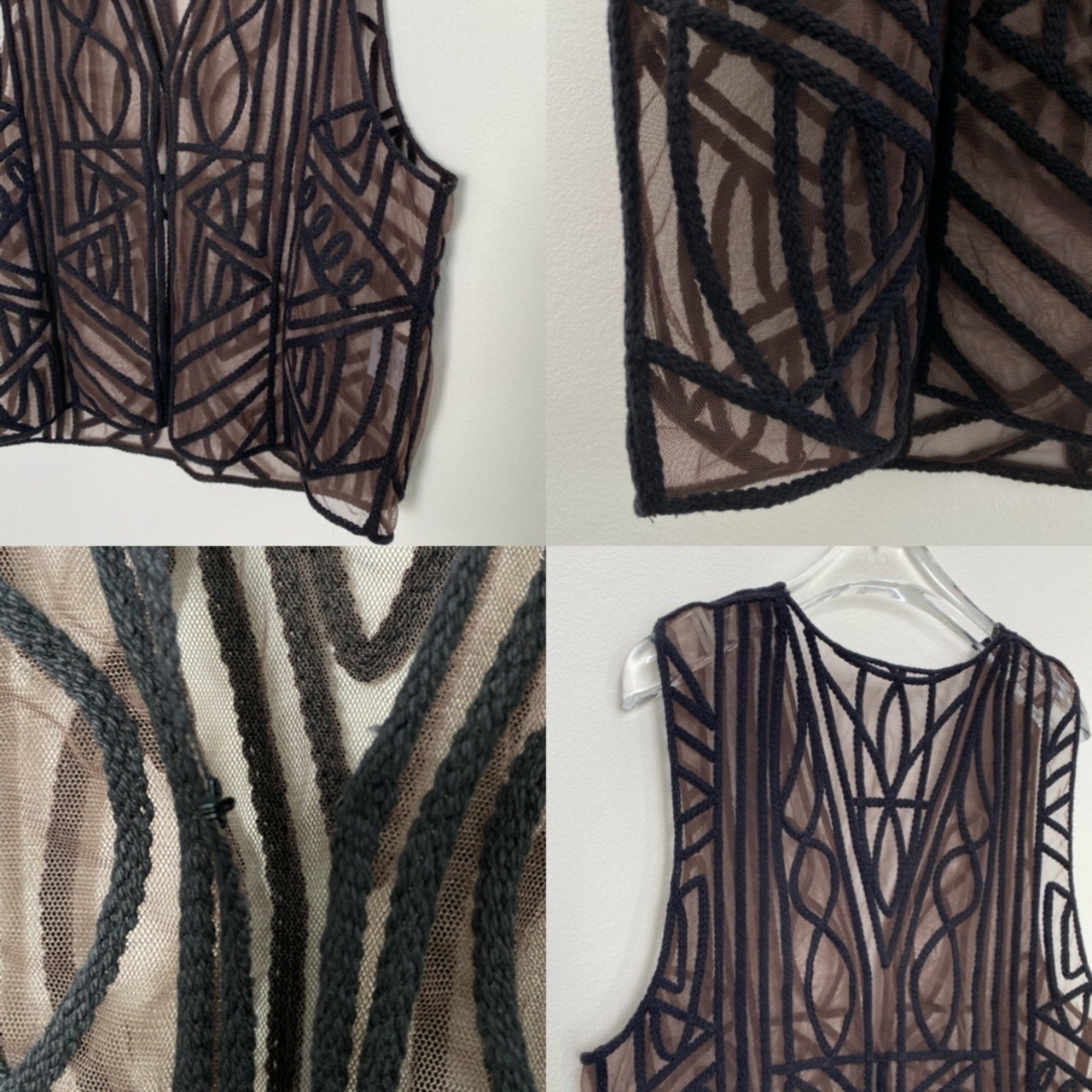 シアー幾何学柄デザインvest/ブラック