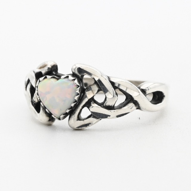 Heart Shape White Opal Top Celtic Knot Arm Design Ring #11.0 / Denmark