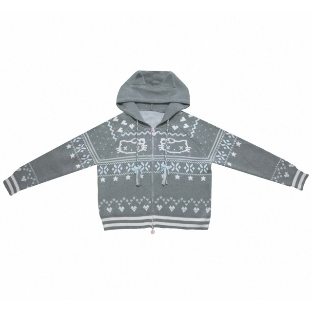 [Hashtag DDD] Gray Knitted Cat Ear Hooded Outer