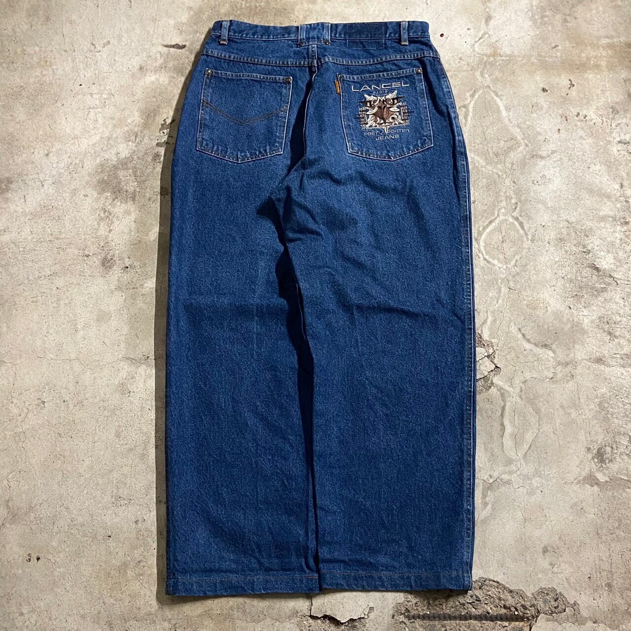 LANCEL〗embroidered design wide denim pants/ランセル 刺繍 デザイン 