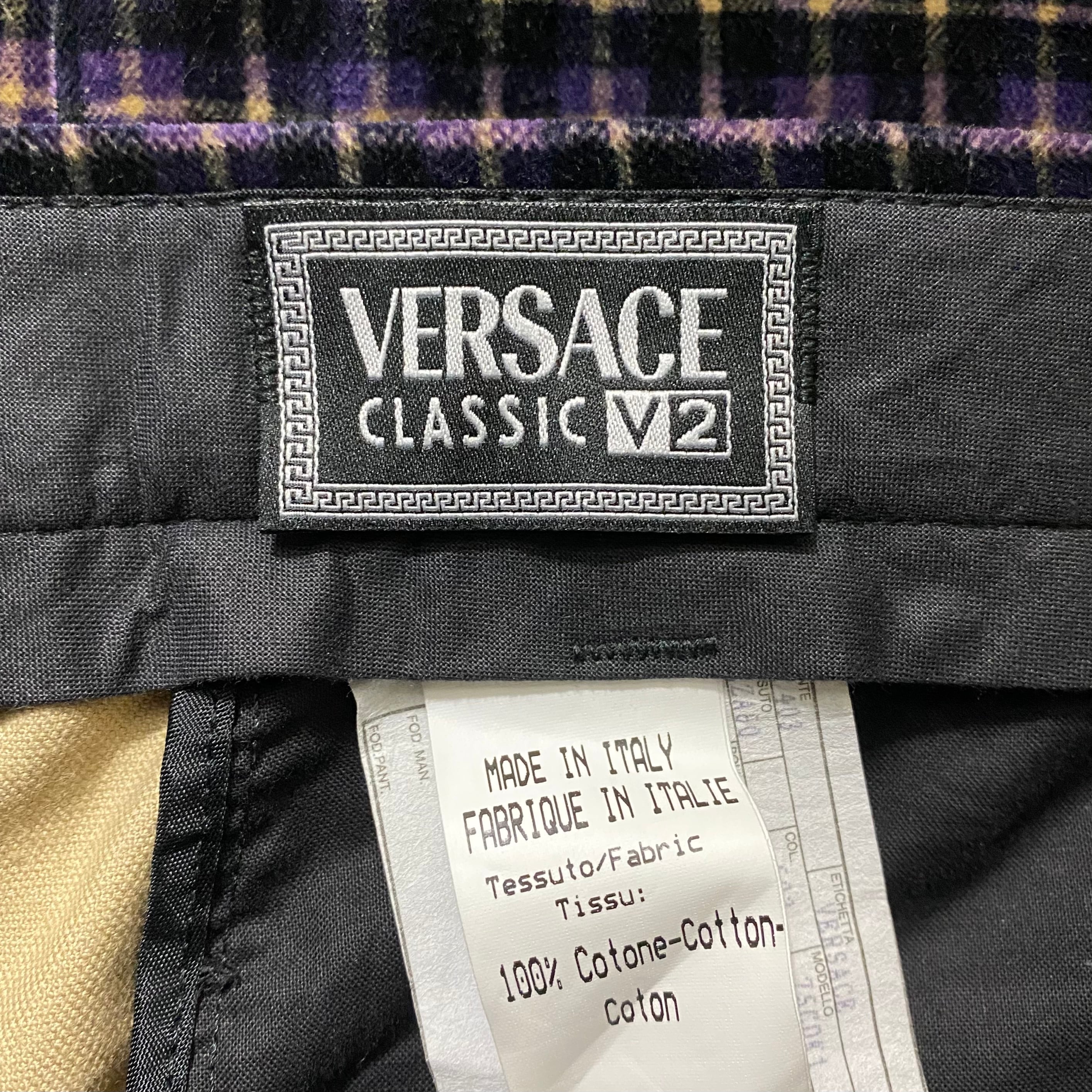 VERSACE CLASSIC V2 check print velour pants | NOIR ONLINE