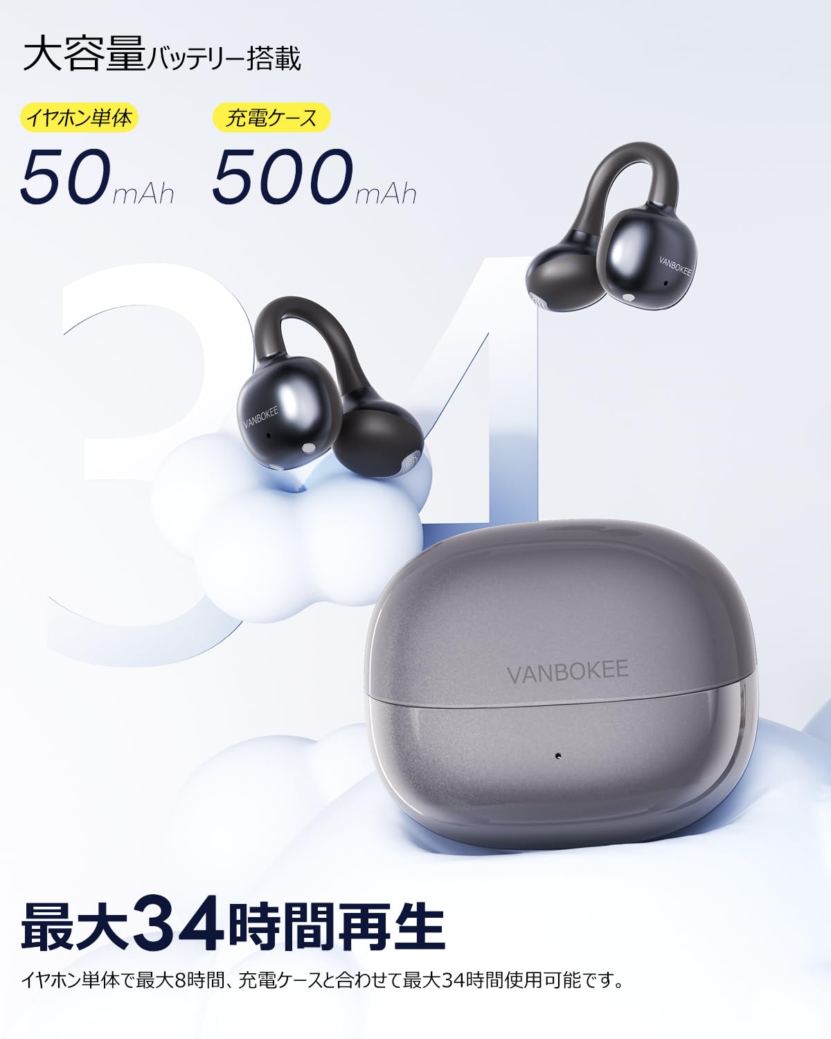 VANBOKEE】 H15 イヤーカフ型 イヤホン Bluetooth ワイヤレスイヤホン