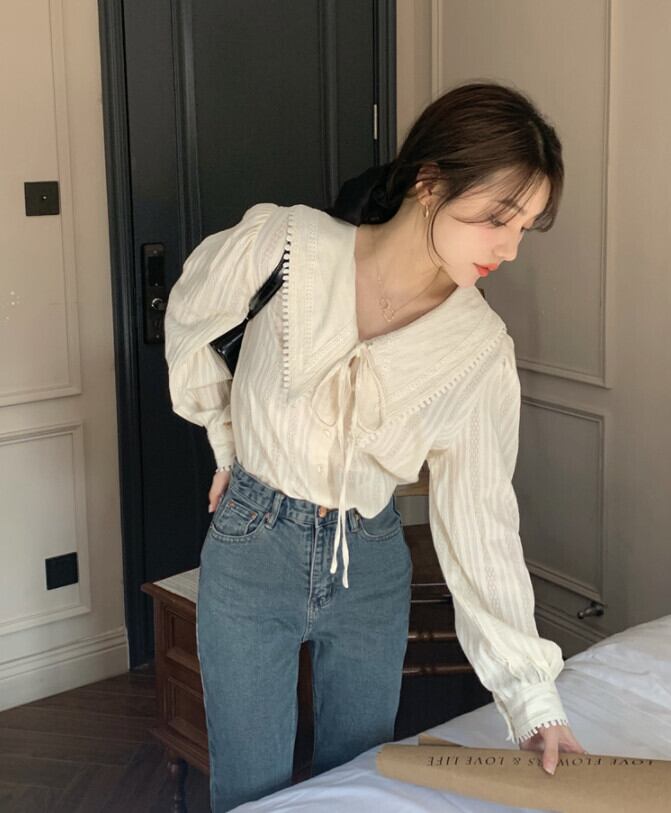 Vネック薄手シャツ ルーズジャケット オータムトップス 秋物 モンロー79138323072