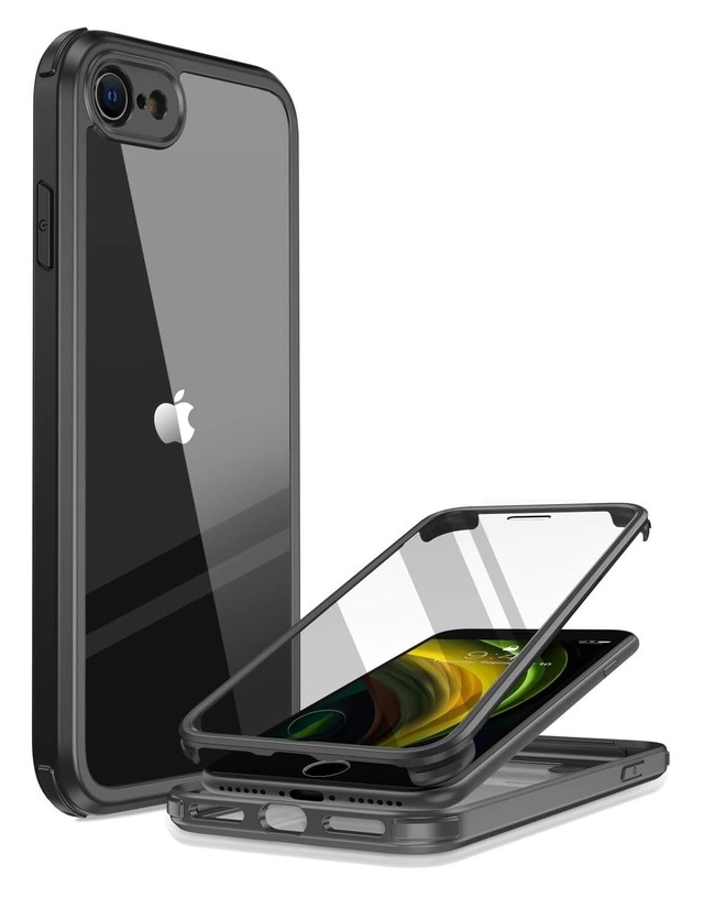 Miracase iPhone SE 用 ケース SE3 SE2 iPhone 8用 スマホケース 9H強化 両面ガラス バンパー フルカバー