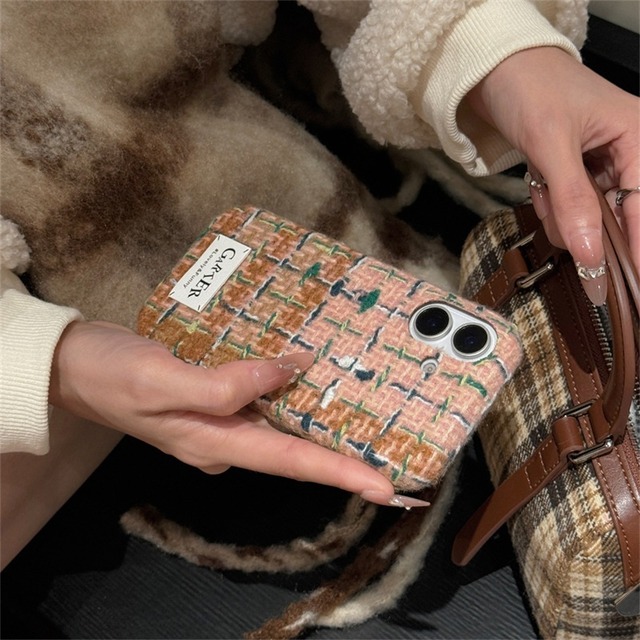 ニットツイードチェック ハードシェル iPhoneケース ピンク/ブラウン TA00254