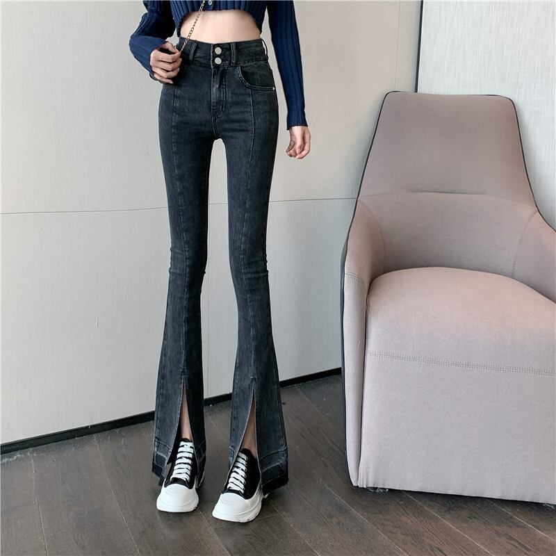 ジーンズ スプリングスキニーワイドレッグパンツ レッド 春物 ワイドパンツ 1号婦人46180200829