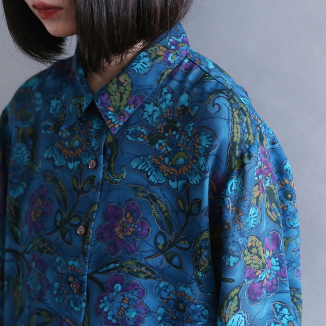 cold collar flower pattern l/s see-through shirt