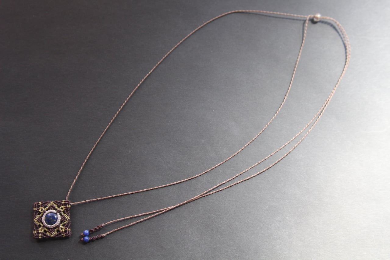 Lapis lazuli micro macrame mandala pendant