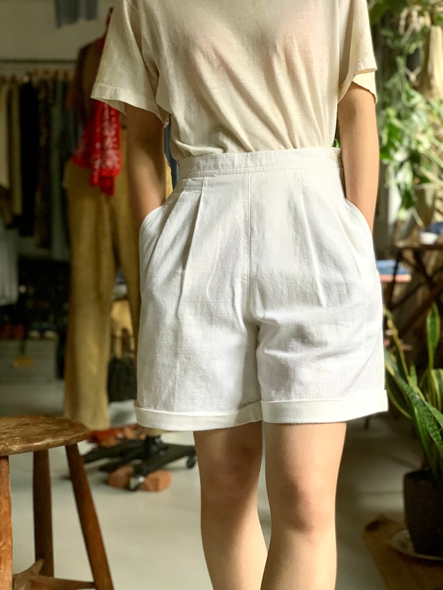 80’s old “2tuck side zip shorts” “cotton×linen”