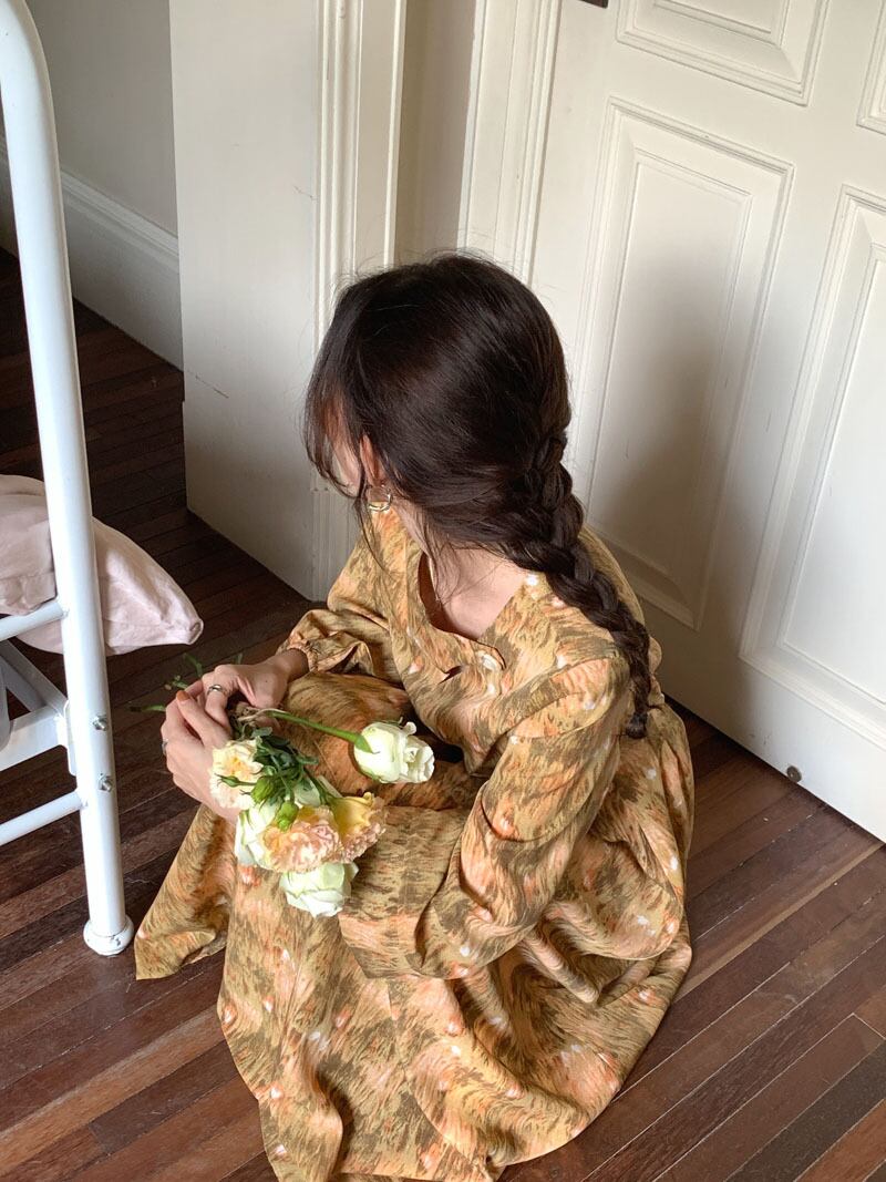 ボタンカラードレス スプリング ロング 春物 ビッグFスモールZ韓国46467073812