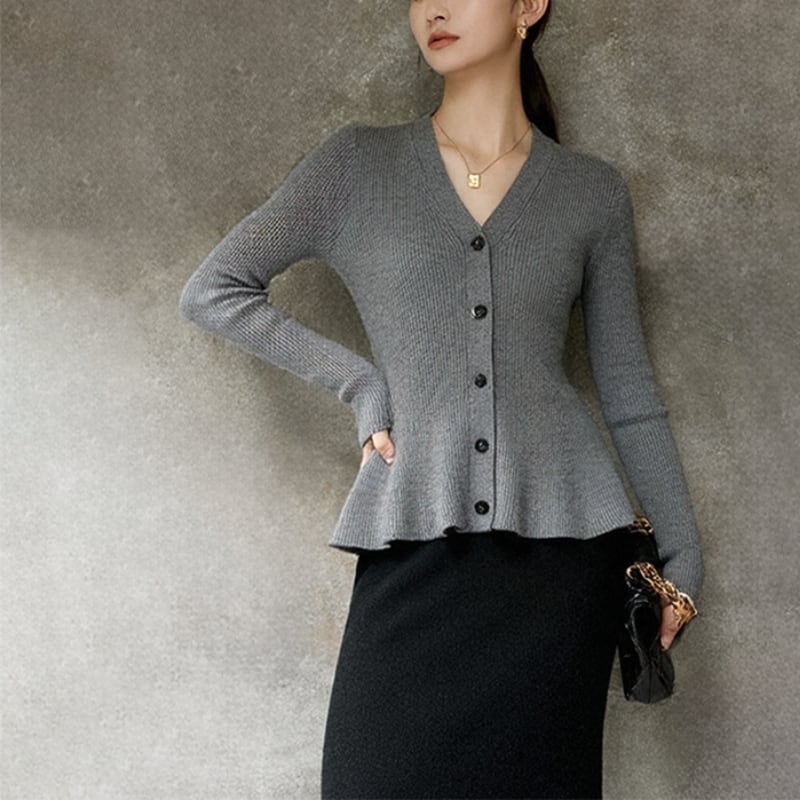 Vネック スリムウエスト ニットカーディガン ◆2color 204554