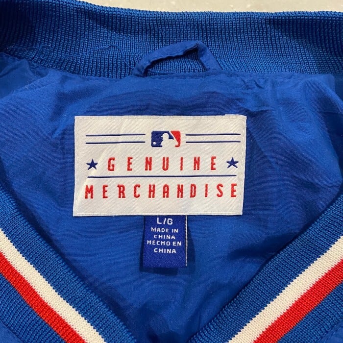 90年代〜 シカゴ・カブス プルオーバージャケット メンズXL相当 古着 CHICAGO CUBS MLB メジャーリーグ ポリエステル  ウォームアッププルオーバー Vネック チームロゴ バックロゴ 刺繍 90s ビンテージ ヴィンテージ ブルー 青色【ナイロンジャケット】【HA10】  | cave