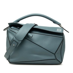 ロエベ アナグラム パズル ミディアム ハンドバッグ ショルダーバッグ 2WAY 011602 ブルー系 レザー レディース LOEWE 【中古】