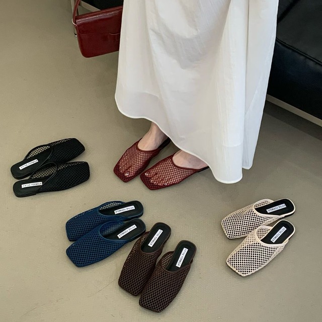 mesh square toe flat sandals　k-0171