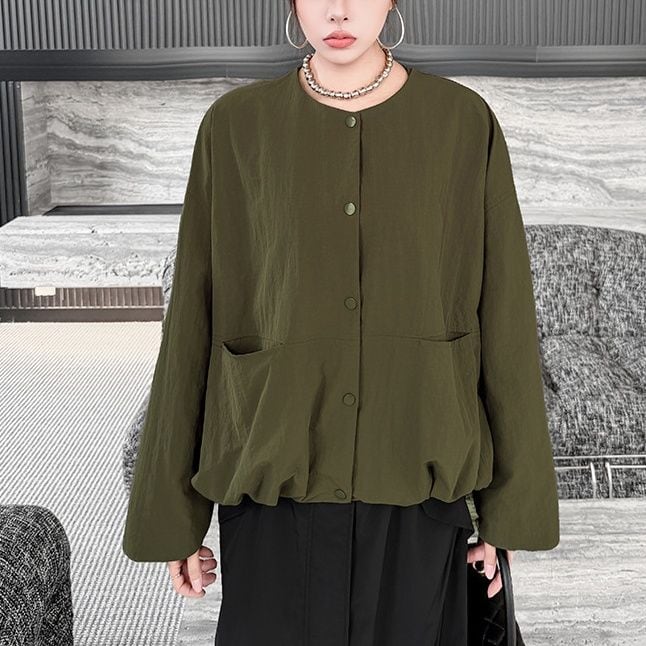 CREW NECK DROPPED SHOULDER GATHERED HEM JACKET M-18580