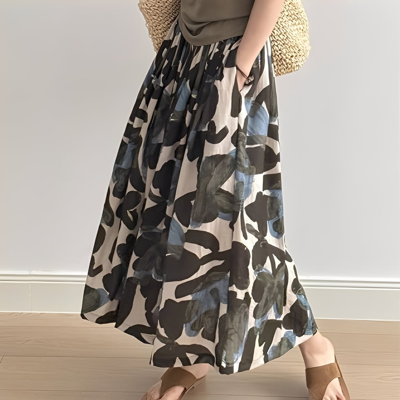 Mix color floral print skirt V2704