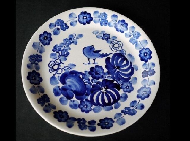 ポーランド陶器 ヴウォツワヴェク wloclawek 青い小鳥Stróżańska