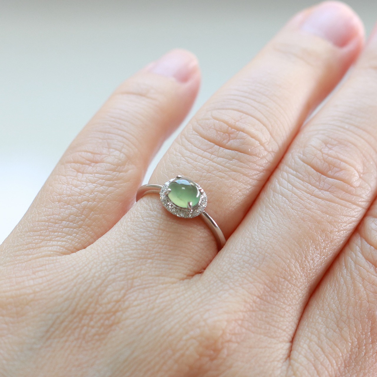 マスカットグリーン翡翠リング K10WG clear green jade diamond A貨翡翠 jd_rg2048