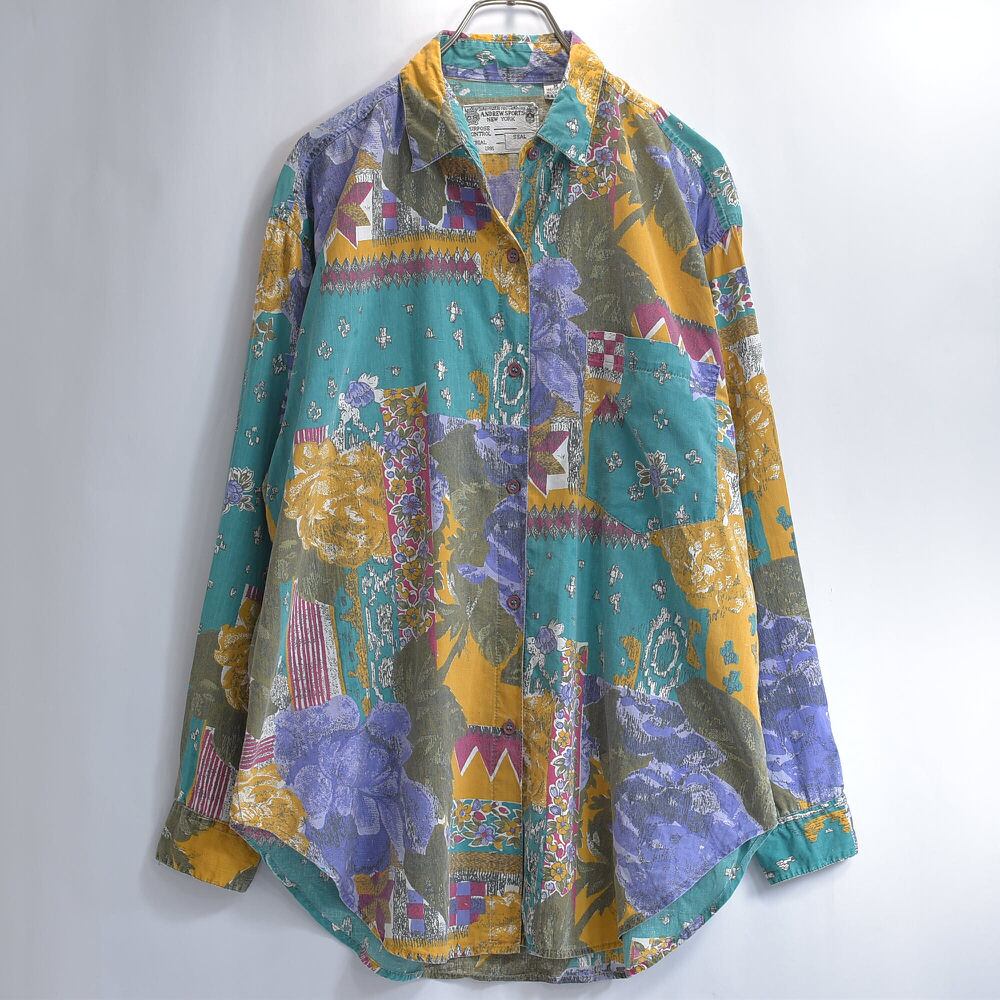 90s ANDREW SPORTS ボタニカルパターン コットン 総柄シャツ 90s ANDREW SPORTS ボタニカルパターン コットン 総柄シャツ
