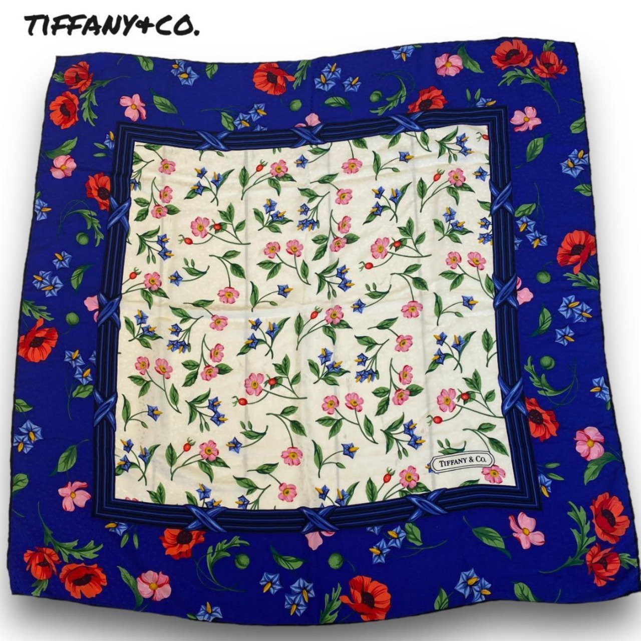 希少！ティファニー ヴィンテージ スカーフ 花柄 シルク n-224 縦 約  