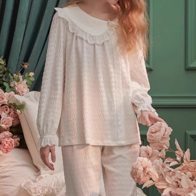【3color】pullover + pants frill collar princess design pajamas p1051