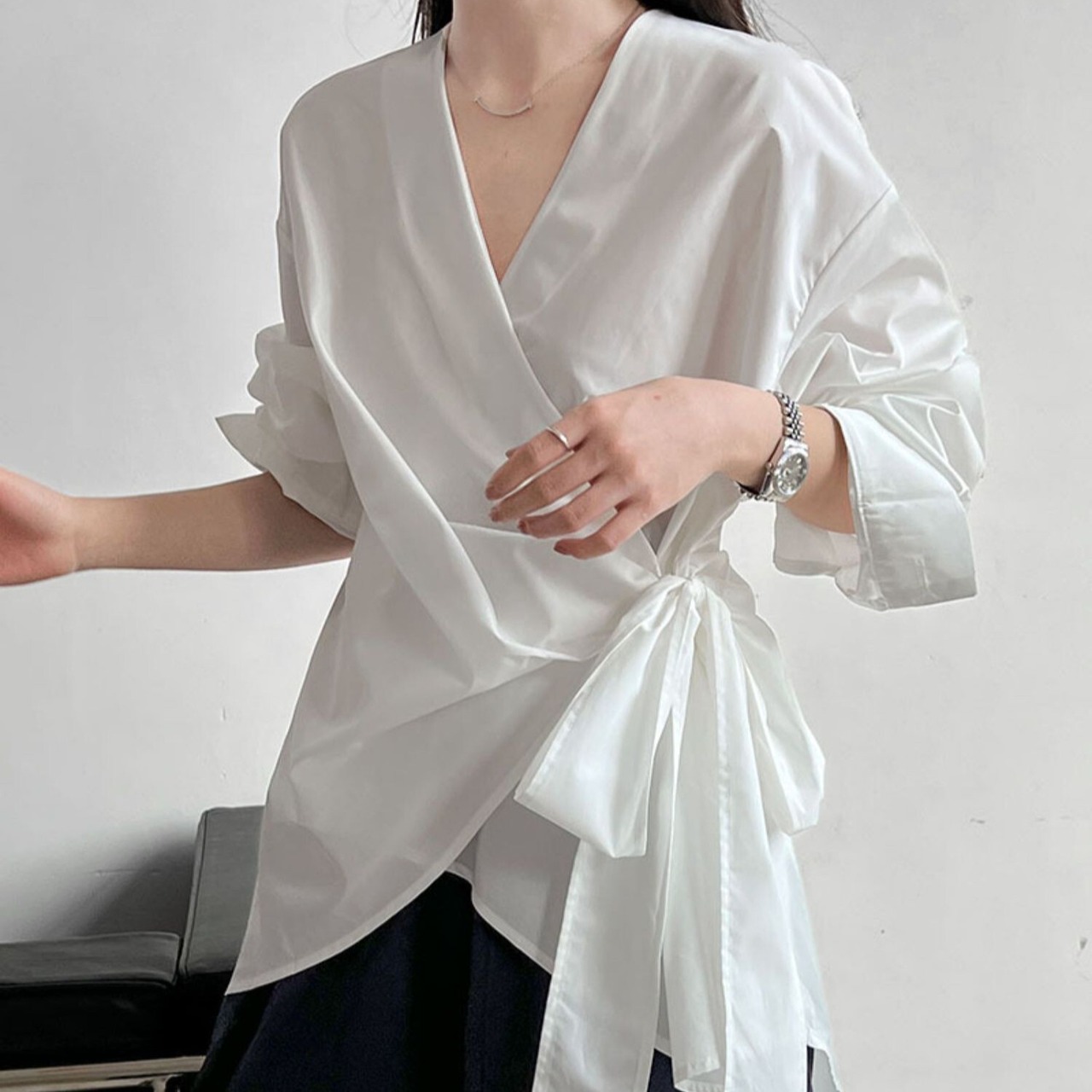 Irregular Waistband Tied Shirt / イレギュラー ウエストバンド タイ シャツ