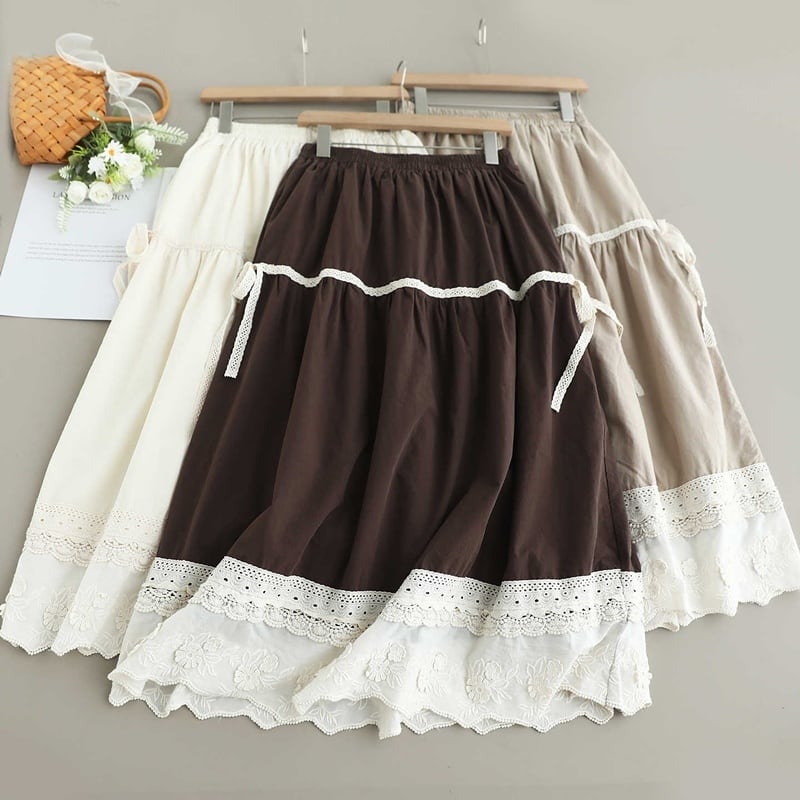 レーストリムティアードリボンフラワースカート W1445