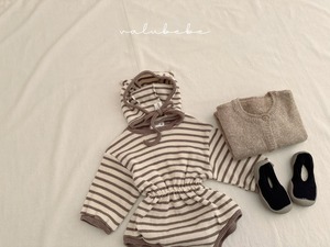 【valu bebe】キャットボーダーボネット ベビーサイズ ブラウン
