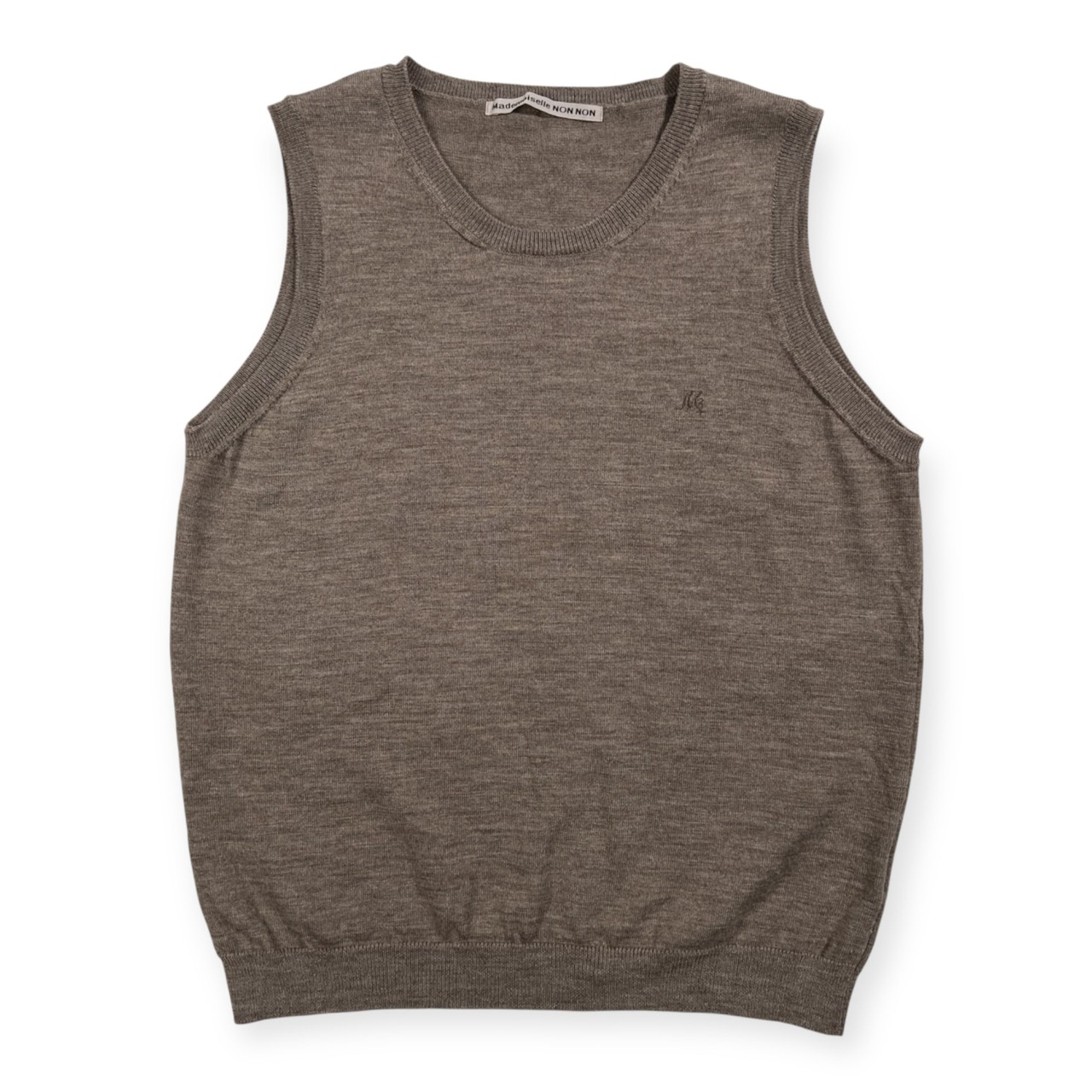 美品 Mademoiselle NON NON マドモアゼルノンノン ハイゲージ ウールニット ベスト サイズ L /ベージュ系/パパス/日本製