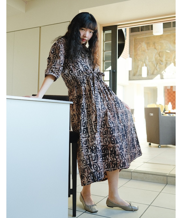 【送料無料】80's european eye print smock dress